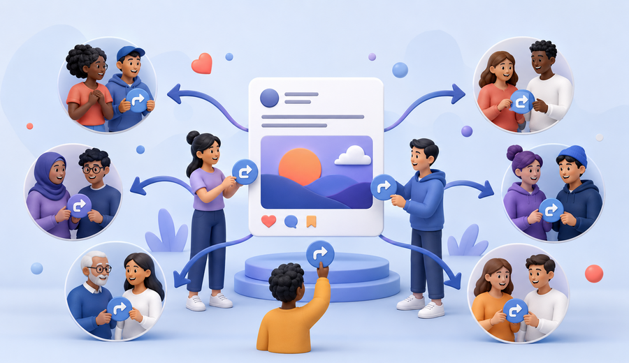 A public social post being voluntarily shared through a community exchange