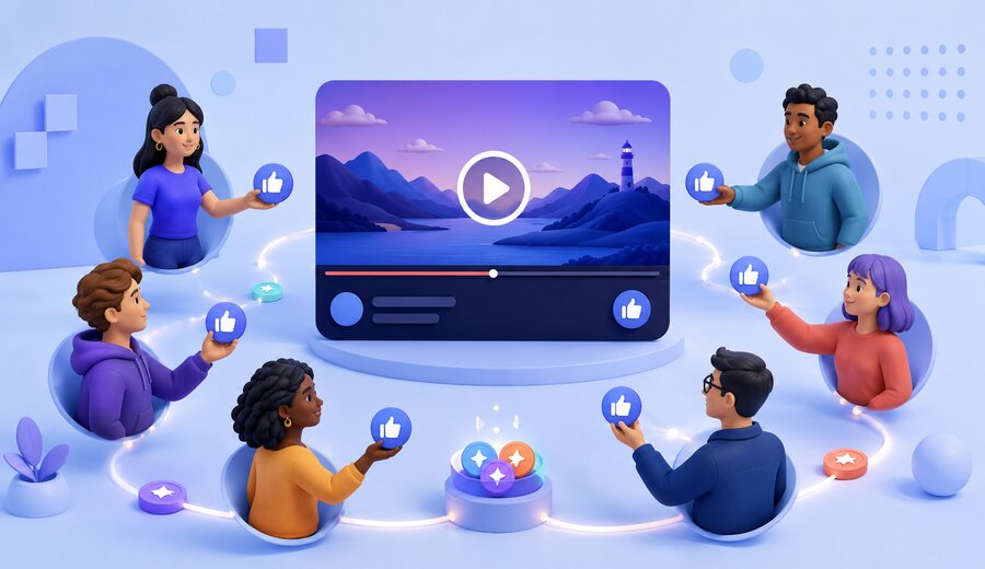 People participating in a community exchange around a public video
