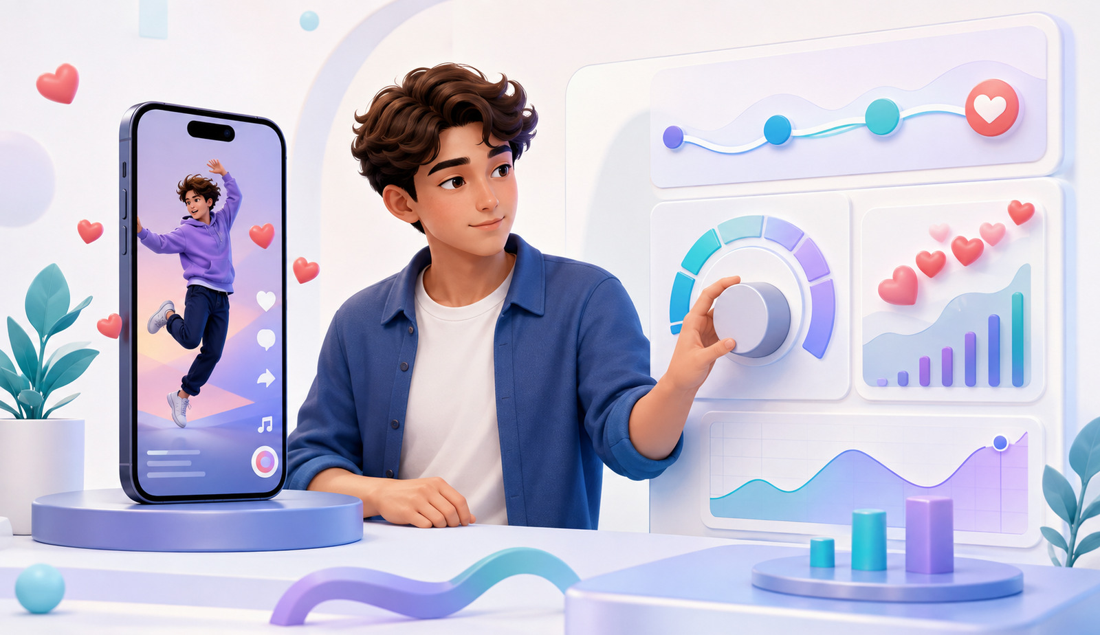 A creator controls campaign pacing and monitors like delivery for a short video