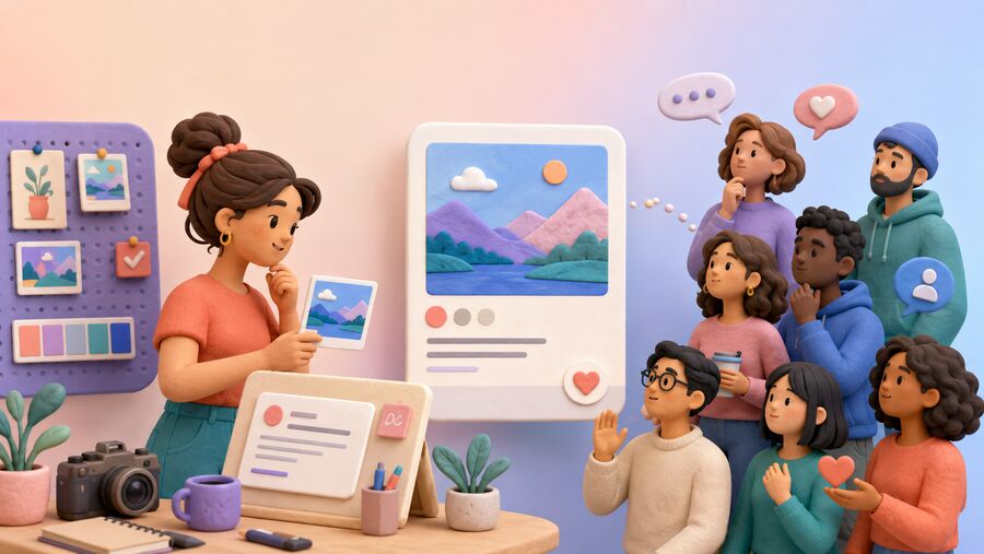 Creator improving a public post before presenting it to a voluntary community