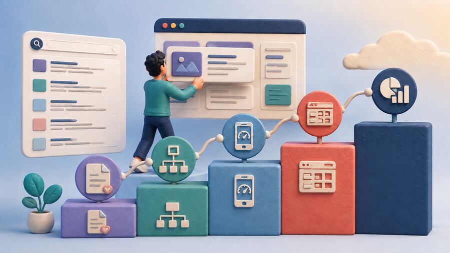 Website owner connecting helpful content, site structure, mobile experience, crawlability and measurement