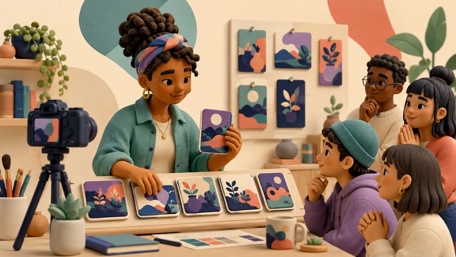 Creator presenting a coherent series of visual posts to an attentive returning audience
