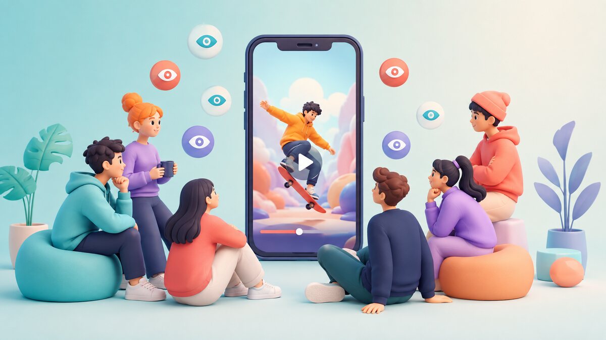 Community members voluntarily watching a public short-form video