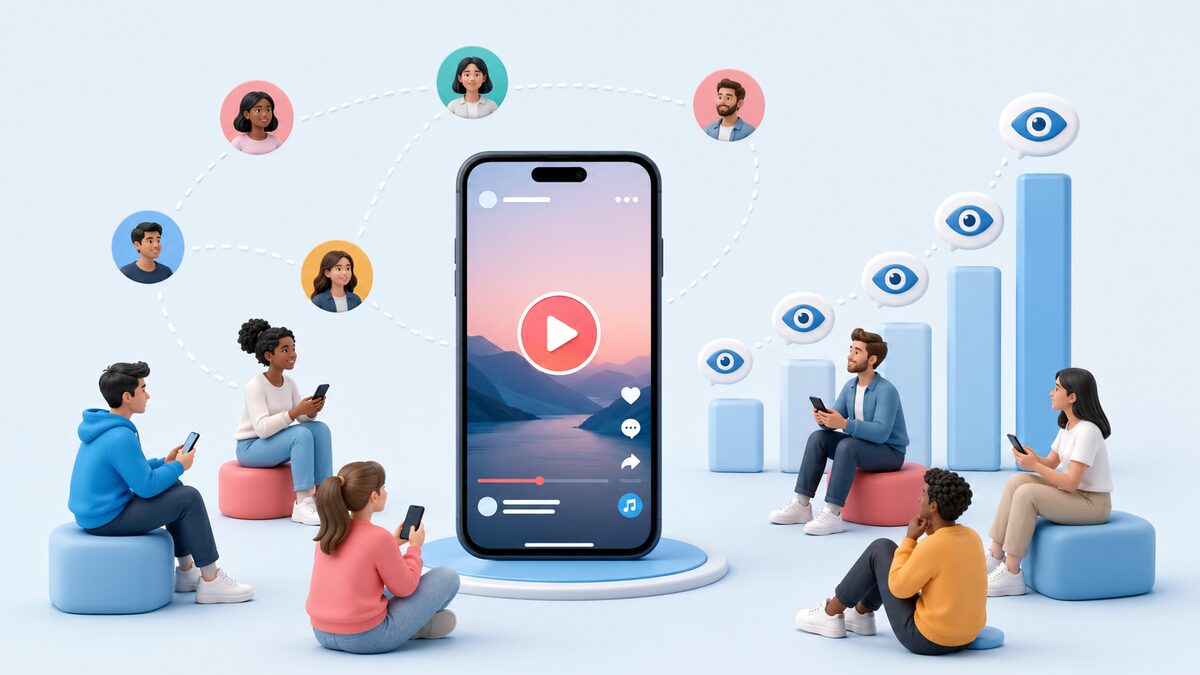 Comunidad de usuarios viendo un vídeo corto y generando visualizaciones