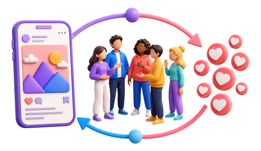 A public post moves through real community participation and receives like reactions in return