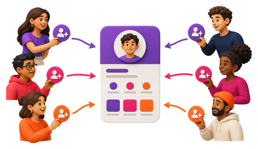 Real community members connecting to a public profile through a follower exchange