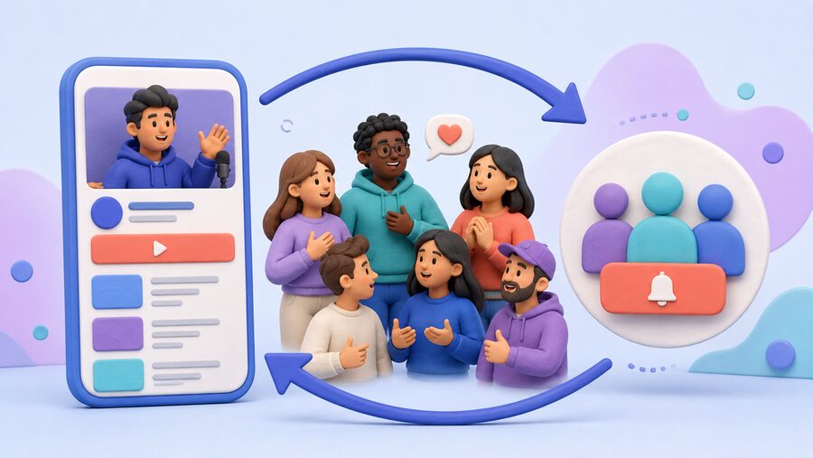 A creator and community participants connected through a voluntary subscriber exchange
