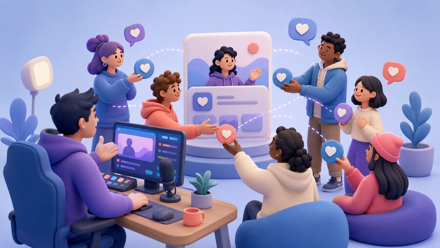 Livestream creator introduced to a community through a public channel exchange