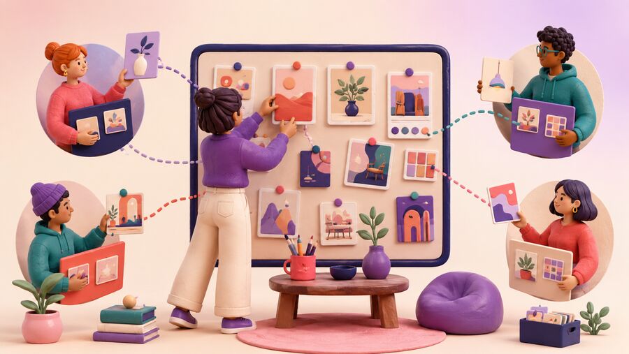 Creator sharing visual idea cards with a voluntary community exchange