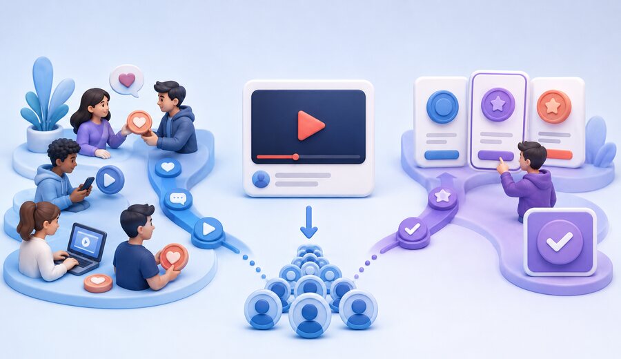 Community credit exchange and paid package paths leading to video visibility
